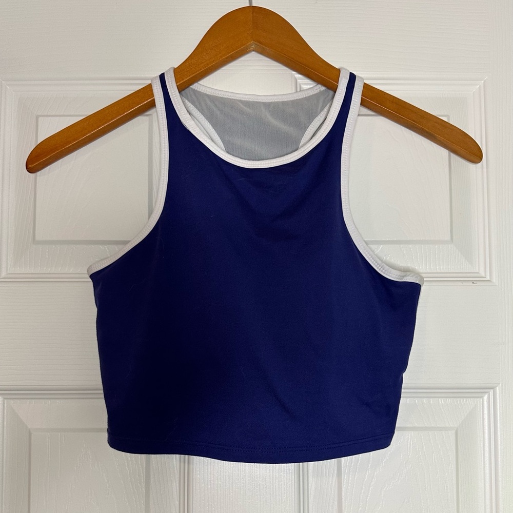 Fabletics Moorea Sports Bra in Royal Blue with White Trim (size: S)